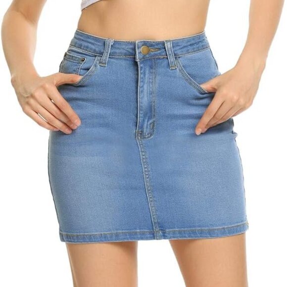ANGVNS Women's Stretch Bodycon Denim Mini Skirt Size Small - Picture 2 of 5